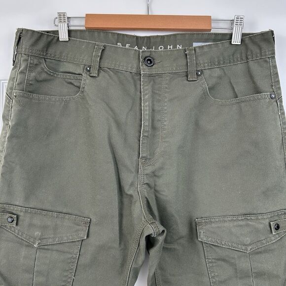 Sean John Pants Men 36x28 Green Mercer Cargo Slim Straight Double Knee Moto - Picture 5 of 13